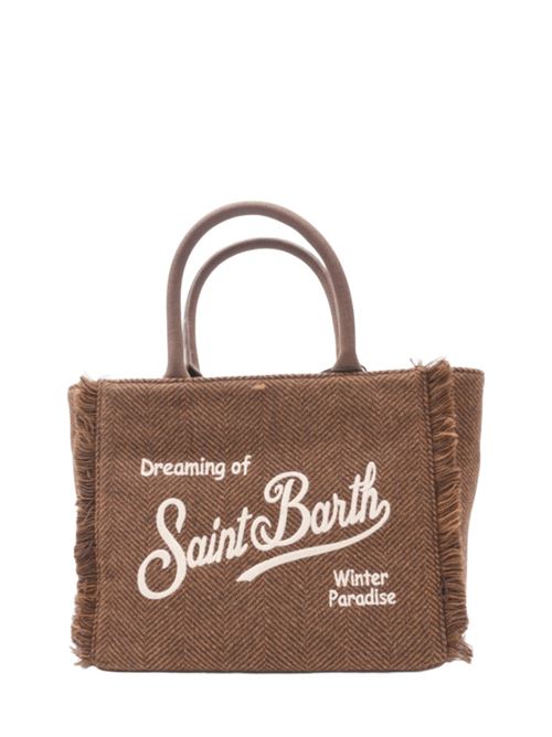 Borsa da donna in tessuto effetto lana con lavotazione a spina di pesce, a mano/tracolla, colore cammello/avorio MC2 SAINT BARTH | COL002901352I18EMB