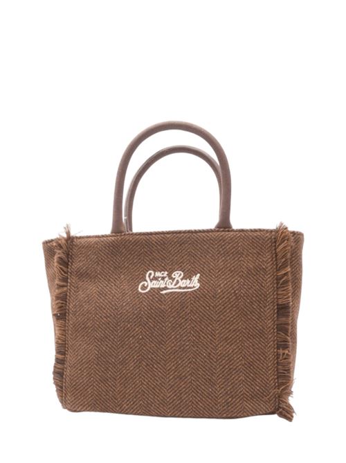 Borsa da donna in tessuto effetto lana con lavotazione a spina di pesce, a mano/tracolla, colore cammello/avorio MC2 SAINT BARTH | COL002901352I18EMB