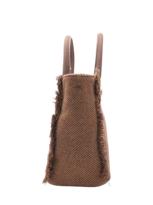 Borsa da donna in tessuto effetto lana con lavotazione a spina di pesce, a mano/tracolla, colore cammello/avorio MC2 SAINT BARTH | COL002901352I18EMB