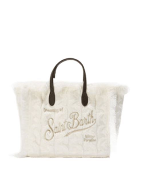 Borsa da donna in tessuto misto lana, lavorazione a trecce, a mano/tracolla, colore bianco. MC2 SAINT BARTH | COL003001346I10OREMB