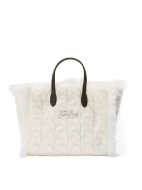 Borsa da donna in tessuto misto lana, lavorazione a trecce, a mano/tracolla, colore bianco. MC2 SAINT BARTH | COL003001346I10OREMB