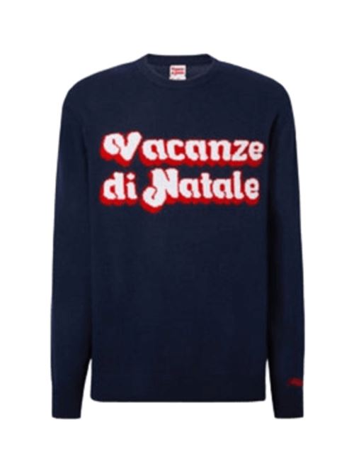 Maglione da uomo in misto lana, girocollo, jaquard VACANZE DI NATALE, colore blu notte. MC2 SAINT BARTH | HER000100013I6141