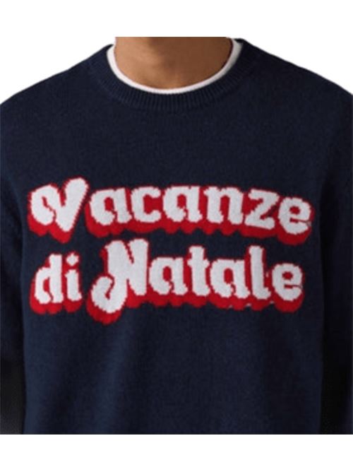 Maglione da uomo in misto lana, girocollo, jaquard VACANZE DI NATALE, colore blu notte. MC2 SAINT BARTH | HER000100013I6141
