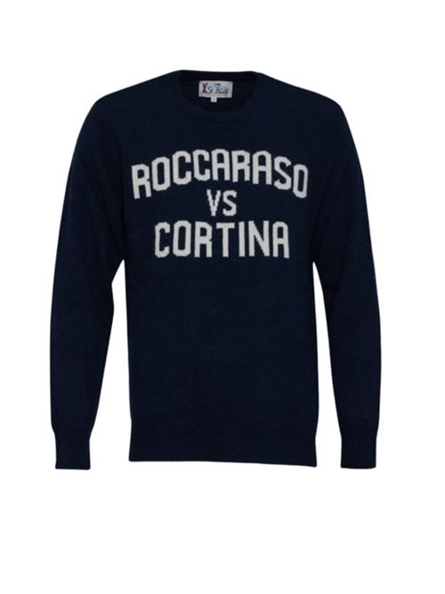 Maglione da uomo in misto lana, girocollo, jaquard  frontale ROCCARASO VS CORTINA, colore blu scuro. MC2 SAINT BARTH | HER000102010I61