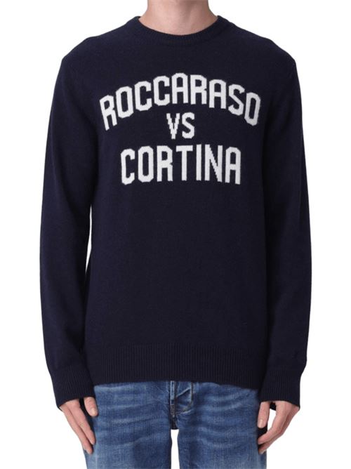 Maglione da uomo in misto lana, girocollo, jaquard  frontale ROCCARASO VS CORTINA, colore blu scuro. MC2 SAINT BARTH | HER000102010I61