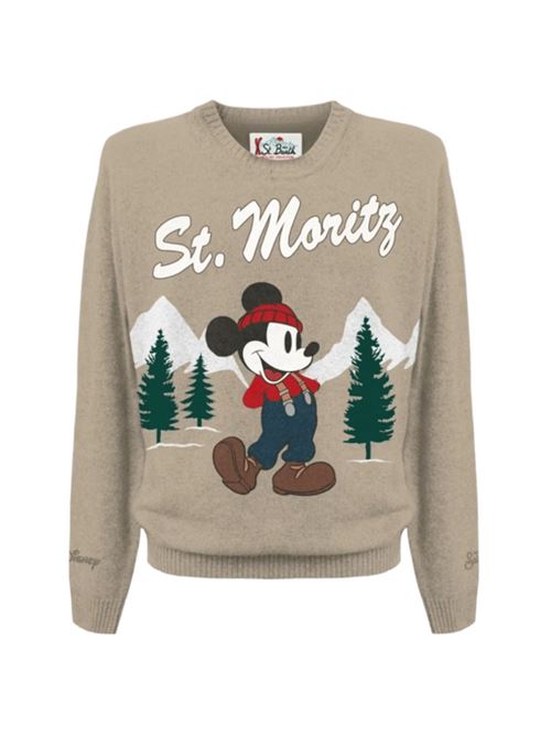 Maglione da uomo in misto lana, girocollo, maxi jaquard  frontale ST.MORITZ MICKEY, colore nocciola. MC2 SAINT BARTH | HER001101148I11