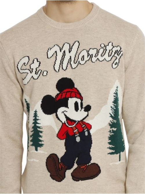 Maglione da uomo in misto lana, girocollo, maxi jaquard  frontale ST.MORITZ MICKEY, colore nocciola. MC2 SAINT BARTH | HER001101148I11