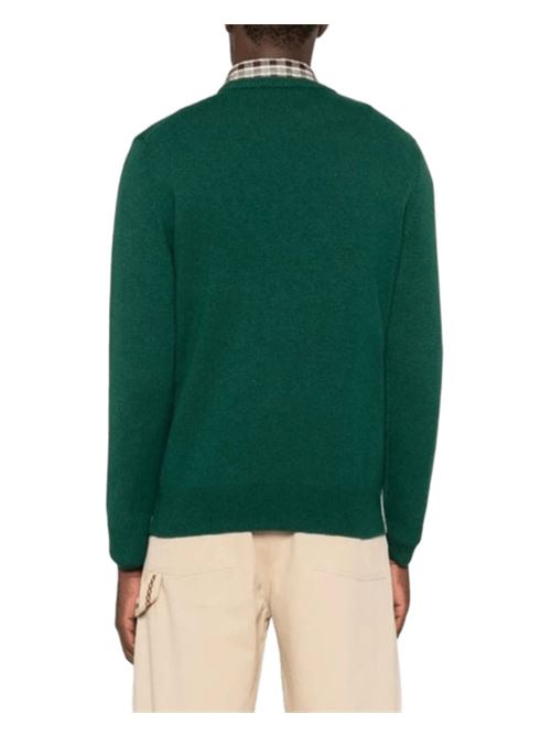 Maglione da uomo in misto lana, girocollo, maxi jaquard  frontale CORTINA SNOOPY, colore verde/ghiaccio. MC2 SAINT BARTH | HER001101149I51