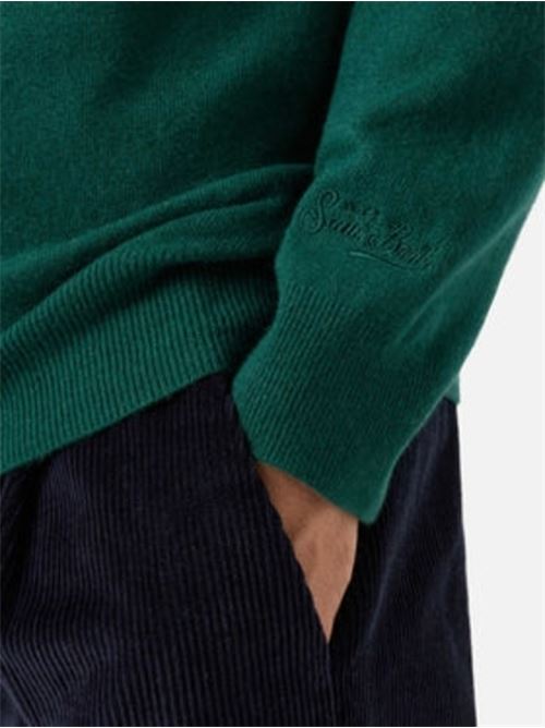 Maglione da uomo in misto lana e cashmere, girocollo, ricamo BUSY FROM DAY TO NIGHT WATCH, colore verde. MC2 SAINT BARTH | HER002402815I51