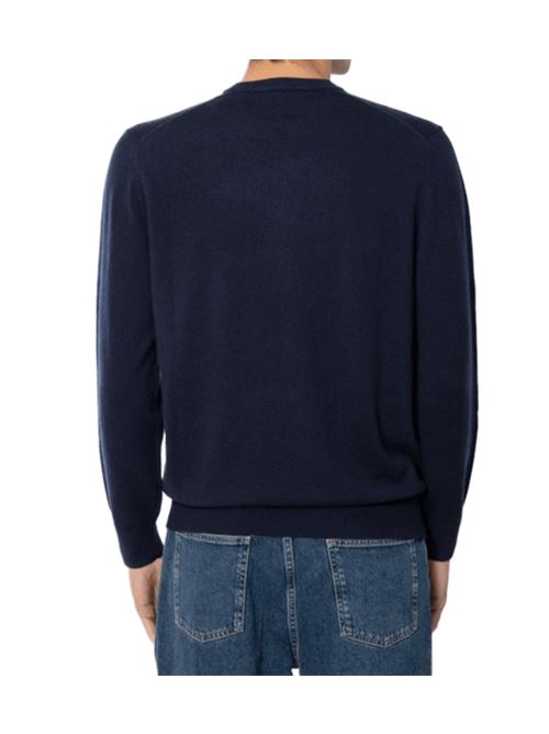 Maglione da uomo in misto lana e cashmere, girocollo, ricamo I HATE ELECTRIC CAR, colore blu. MC2 SAINT BARTH | HER002403039I61