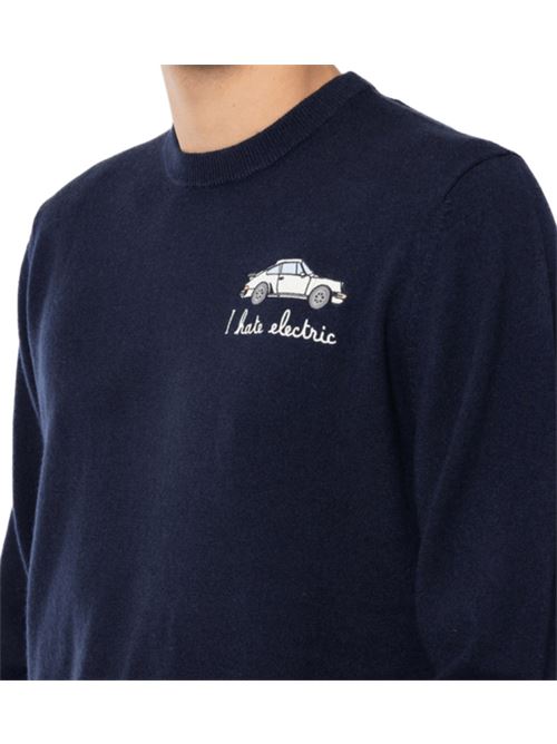 Maglione da uomo in misto lana e cashmere, girocollo, ricamo I HATE ELECTRIC CAR, colore blu. MC2 SAINT BARTH | HER002403039I61