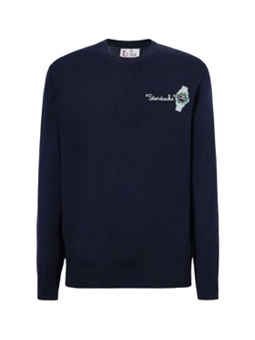 Maglione da uomo in misto lana e cashmere, girocollo, ricamo STARDUCKS, colore blu notte MC2 SAINT BARTH | HER002403129I61