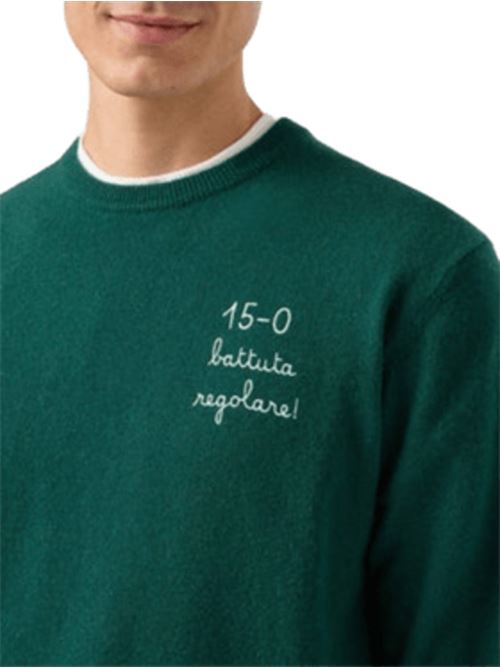 Maglione da uomo in misto lana e cashmere, girocollo, ricamo 15-0 BATTUTA REGOLARE, colore verde. MC2 SAINT BARTH | HER002403403I51