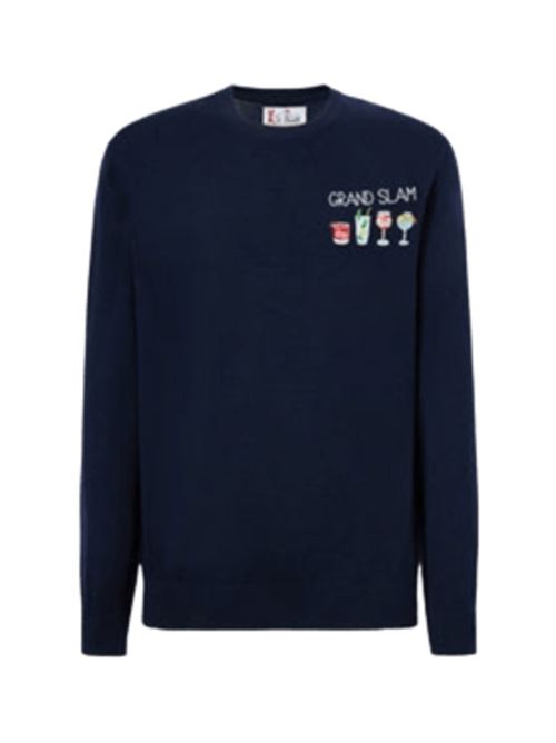 Maglione da uomo in misto lana e cashmere, girocollo, ricamo GRAND SLAM, colore blu scuro MC2 SAINT BARTH | HER002403491I61