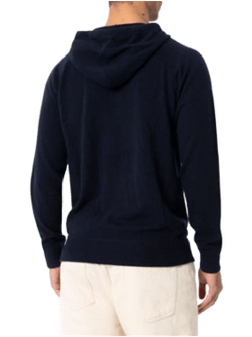 Maglione da uomo con cappuccio e tasca a canguro in maglia di lana, colore blu notte MC2 SAINT BARTH | MAH000200063I62