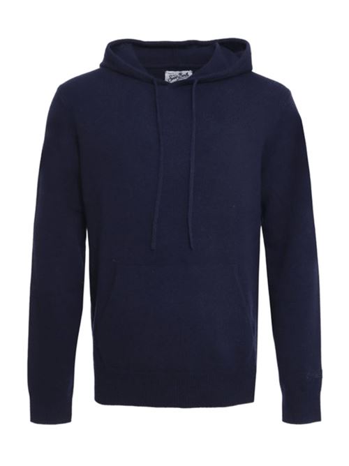 Maglione da uomo con cappuccio e tasca a canguro in maglia di lana, colore blu notte MC2 SAINT BARTH | MAH000200063I62