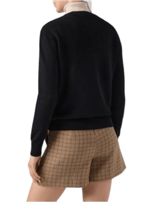 Maglia da donna in misto lana e cashmere, girocollo, jacquard lurex oro VACANZE DI NATALE  sullo sfondo nero. MC2 SAINT BARTH | QUE001000432I00OR