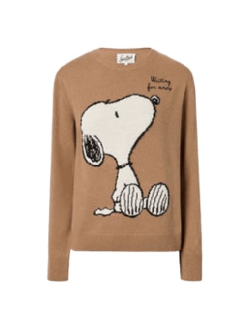 Maglia da donna in misto lana e cashmere, girocollo SNOOPY/SNOW, color cammello MC2 SAINT BARTH | QUE001000435I19EMB