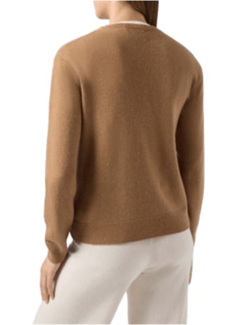 Maglia da donna in misto lana e cashmere, girocollo SNOOPY/SNOW, color cammello MC2 SAINT BARTH | QUE001000435I19EMB