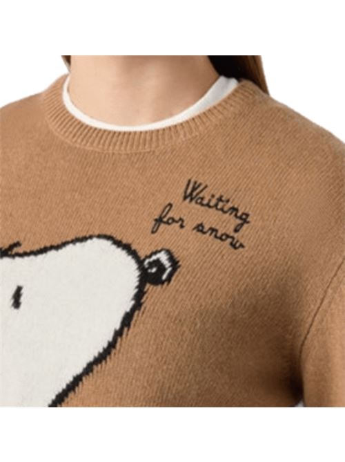 Maglia da donna in misto lana e cashmere, girocollo SNOOPY/SNOW, color cammello MC2 SAINT BARTH | QUE001000435I19EMB