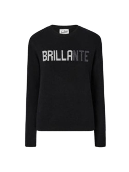 Maglia da donna in misto lana e cashmere, girocollo, scritta jacquard con applicazione in strass BRILLANTE, colore nero MC2 SAINT BARTH | QUE001000471I00STRASS