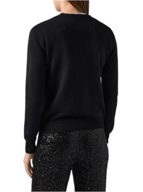 Maglia da donna in misto lana e cashmere, girocollo, scritta jacquard con applicazione in strass BRILLANTE, colore nero MC2 SAINT BARTH | QUE001000471I00STRASS