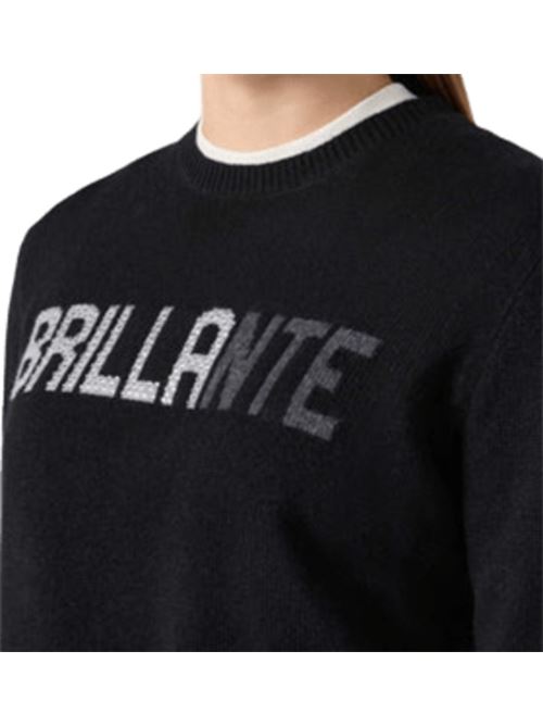 Maglia da donna in misto lana e cashmere, girocollo, scritta jacquard con applicazione in strass BRILLANTE, colore nero MC2 SAINT BARTH | QUE001000471I00STRASS