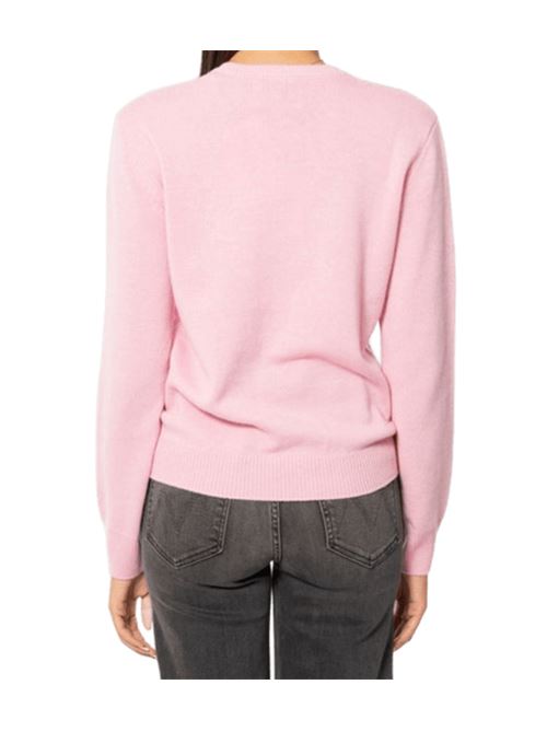 Maglia da donna in misto lana e cashmere, girocollo, scritta a cordonetto in bianco RELAX TAKE IT EASY , colore rosa. MC2 SAINT BARTH | QUE001003960I23EMB