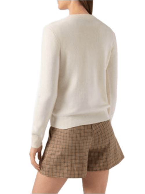 Maglia da donna in misto lana e cashmere, girocollo, scritta jacquard  lurex BOLLICINE ADDICTED oro sullo sfondo avorio. MC2 SAINT BARTH | QUE001004021I10