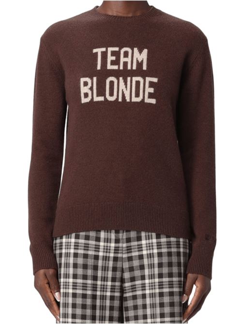 Maglia da donna in misto lana e cashmere, girocollo, jacquard bianco TEAM BLONDE, colore marrone. MC2 SAINT BARTH | QUE001004104I18