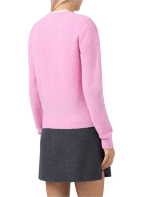 Maglia da donna in misto lana, girocollo,  jacquard BEST MUM in bianco sullo sfondo rosa. MC2 SAINT BARTH | QUE003302482I23