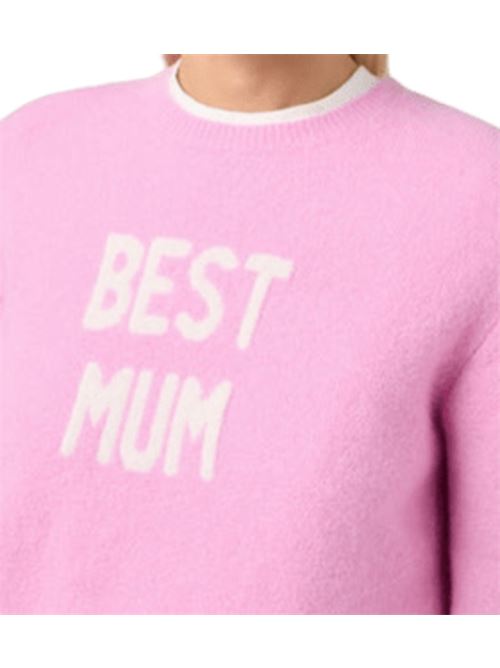 Maglia da donna in misto lana, girocollo,  jacquard BEST MUM in bianco sullo sfondo rosa. MC2 SAINT BARTH | QUE003302482I23