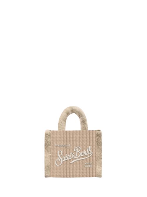 Borsa da donna in maglia con profili in shearling, a mano/tracolla, colore beige. MC2 SAINT BARTH | VAMI02200295I11EMB
