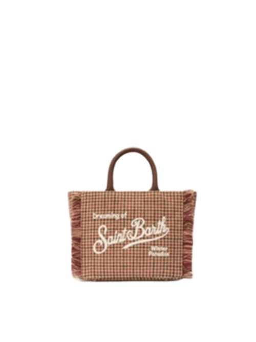 Borsa da donna in misto lana, a mano/tracolla, principe di Galles all-over nei toni di bordeaux, beige e marrone. MC2 SAINT BARTH | VAMI02300282I45EMB