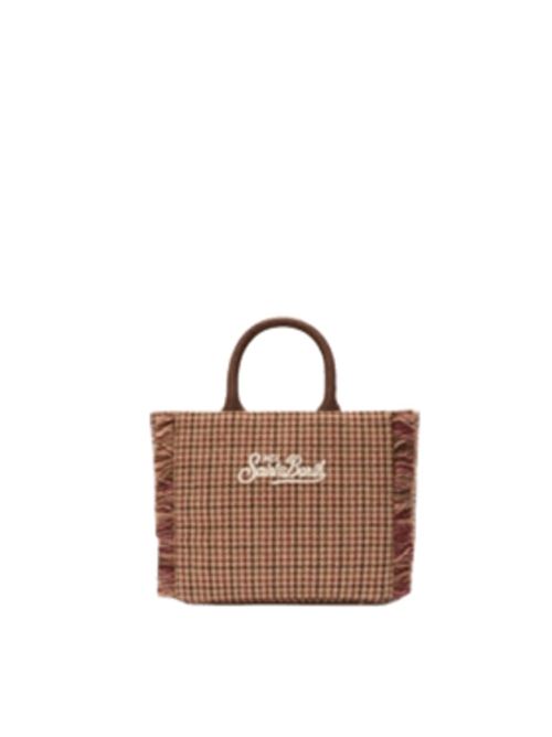 Borsa da donna in misto lana, a mano/tracolla, principe di Galles all-over nei toni di bordeaux, beige e marrone. MC2 SAINT BARTH | VAMI02300282I45EMB