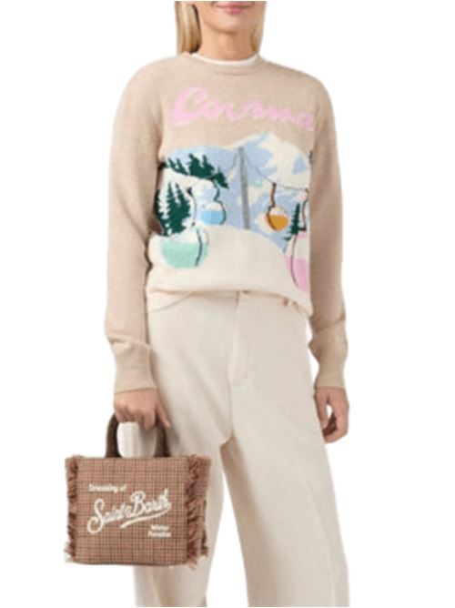 Borsa da donna in misto lana, a mano/tracolla, principe di Galles all-over nei toni di bordeaux, beige e marrone. MC2 SAINT BARTH | VAMI02300282I45EMB