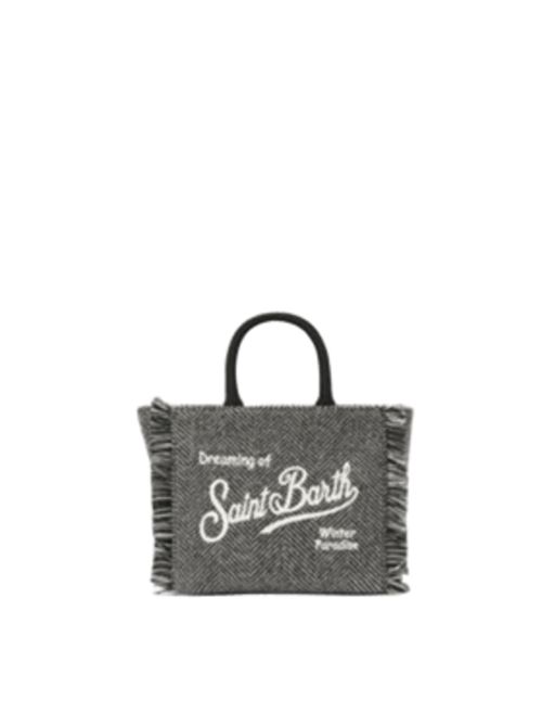 Borsa da donna in misto lana, a mano/tracolla, logo, motivo spigato all-over nei toni di nero e grigio. MC2 SAINT BARTH | VAMI02300298I15EMB