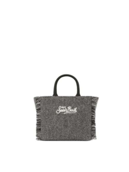 Borsa da donna in misto lana, a mano/tracolla, logo, motivo spigato all-over nei toni di nero e grigio. MC2 SAINT BARTH | VAMI02300298I15EMB
