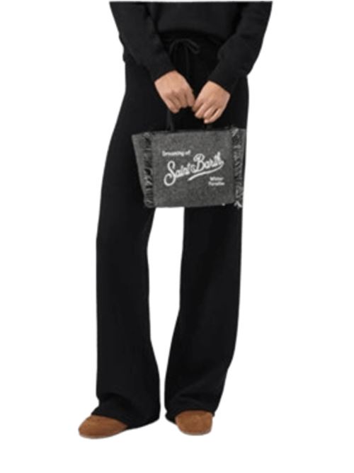 Borsa da donna in misto lana, a mano/tracolla, logo, motivo spigato all-over nei toni di nero e grigio. MC2 SAINT BARTH | VAMI02300298I15EMB