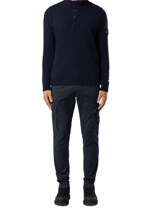 Pantalone da uomo cargo con tasche con zip in cotone elasticizzato blu STONE ISLAND | 3100034S00L1V0120