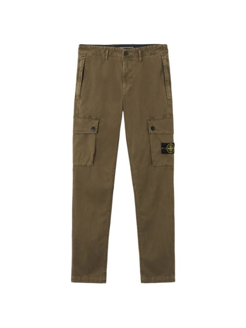 Pantalone da uomo cargo con tasche con zip in cotone elasticizzato verde militare STONE ISLAND | 3100034S00L1V0154