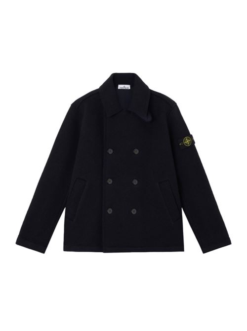Caban da uomo in feltro di lana, doppiopetto, colore navy STONE ISLAND | 5100059S0IN1V0020