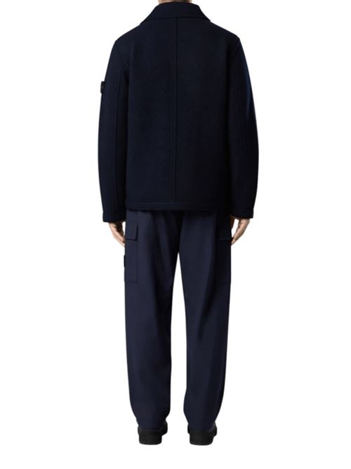 Caban da uomo in feltro di lana, doppiopetto, colore navy STONE ISLAND | 5100059S0IN1V0020