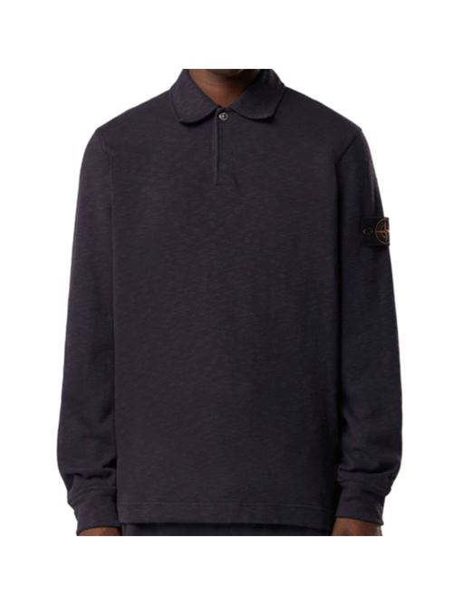 Polo da uomo in cotone pesante, garzato , manica lunga, color inchiostro STONE ISLAND | 6100054S0238V0026