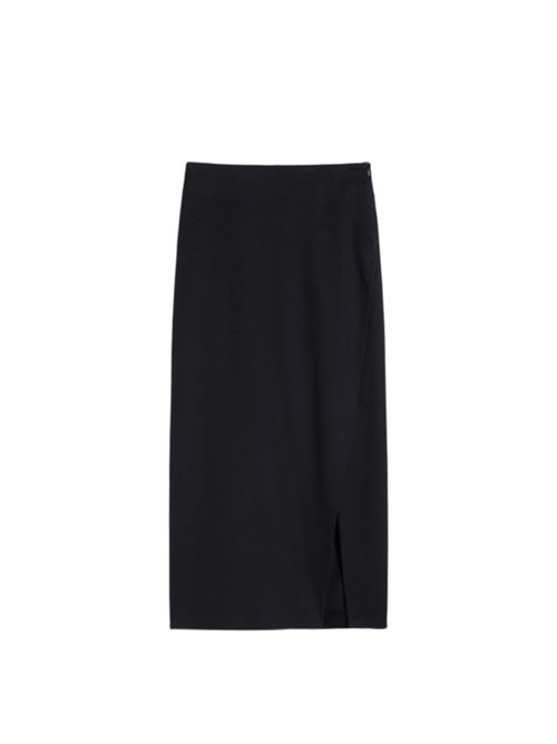 Gonna in pura lana, longuette, a portafoglio, colore blu. MAX MARA STUDIO | 6106035206022