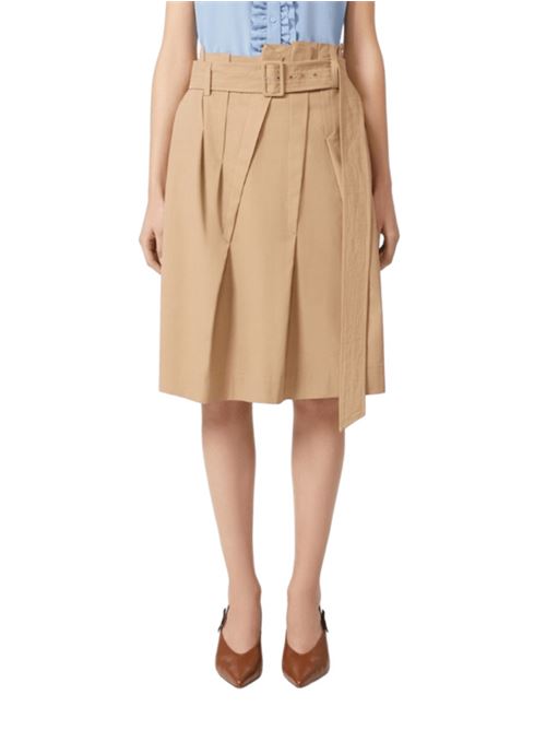 Gonna corta in puro cotone con motivo a pieghe asimmetriche cucite per un tratto, color cammello MAX MARA STUDIO | 6106045106002