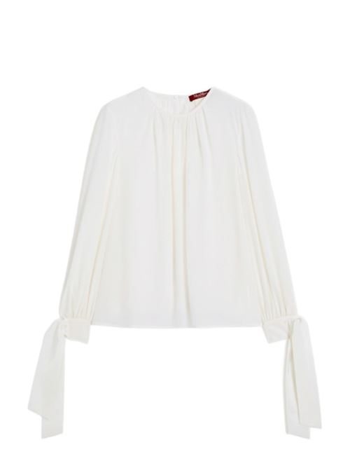 Blusa dfa donna in pura seta con maniche lunghe, polsini a nastro da annodare a fiocco, color avorio MAX MARA STUDIO | 6116015106042