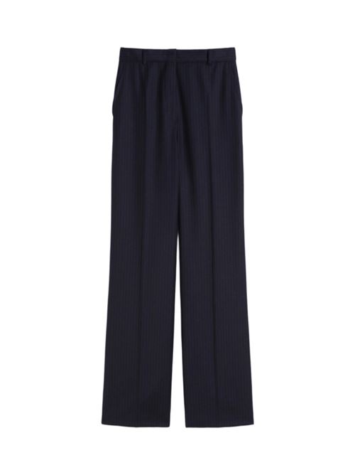 Pantalone da donna in flanella di lana stretch, taglio maschile, piegha, colore blu. MAX MARA STUDIO | 6136015206013