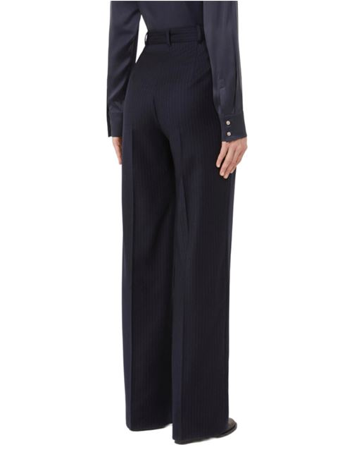 Pantalone da donna in flanella di lana stretch, taglio maschile, piegha, colore blu. MAX MARA STUDIO | 6136015206013