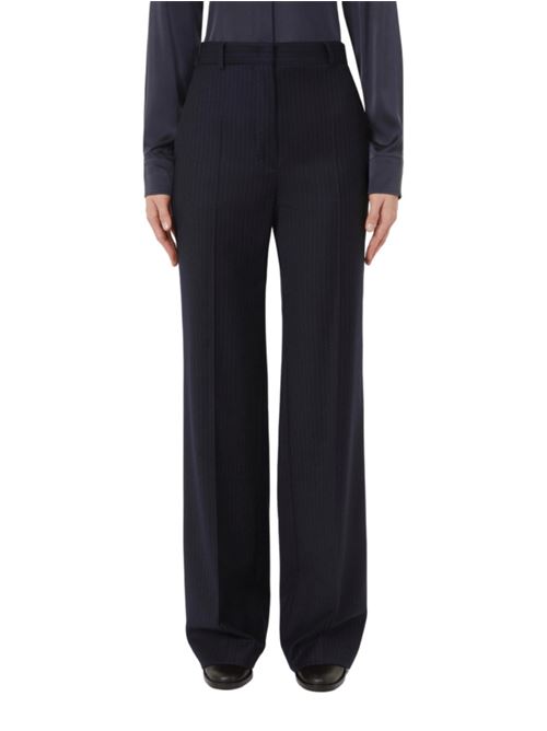 Pantalone da donna in flanella di lana stretch, taglio maschile, piegha, colore blu. MAX MARA STUDIO | 6136015206013